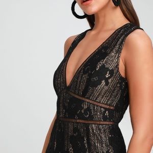 Lulus - Black and Gold Lace Sleeveless Jumpsuit